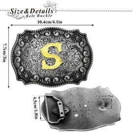 RechicGu 2 Pieces Western Cowboy Belt Buckle Bolo Tie Set Golden Initial Letter ABCJ to Z Rodeo Belt Buckles for Women Men S