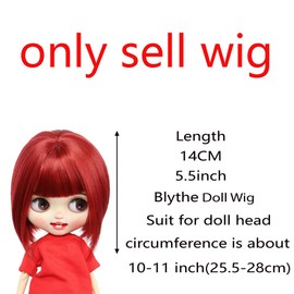 Tzncos Just 1pc Wig fit for 10-11 inch Head Dolls Short Straight Hair (Dark Red)