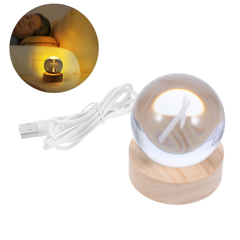 Levemolo Crystal Ball Night Light: Pattern Crystal Ball with Wood