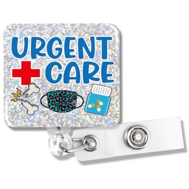 PUVOXHO Urgent Care Funny Glitter Badge Reel, Retractable Badge Holder with Alligator Clip for Emergency Room Nurse ER ICU Nurse LVN, Nurse Day Gifts for Orthopedic Nurse, Xray Radiology Tech Gifts