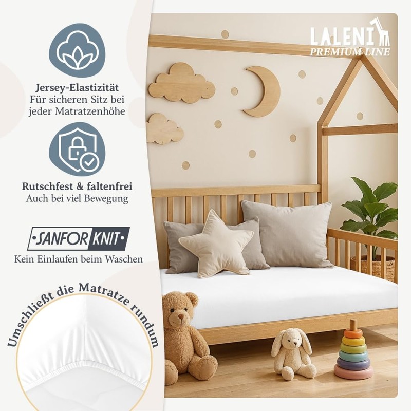Laleni Premium fitted sheets for bassinets, rectangular, breathable, 100% cotton