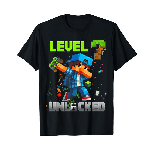 Level 7 Unlocked Funy Birthday Boy Pixel Gamer 7th Birthday
