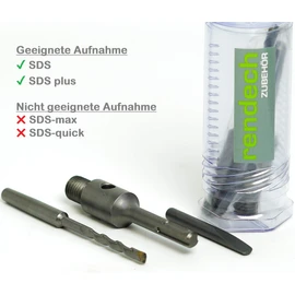SDS plus adapter set including pilot drill and ejection wedge for drill bit, can drill, socket drill with M16 thread, rendech brand quality
