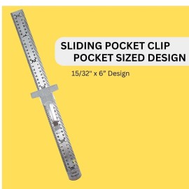 PRECISE (2 Pack) 6" SAE Pocket Ruler | Stainless Steel with Sliding Marking...