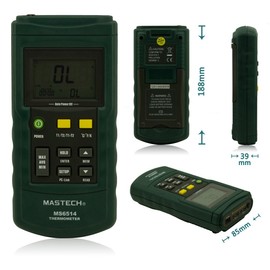 Mastech MS6514 - Termómetro digital de doble canal, registrador de temperatura, interfaz USB, 1000 datos