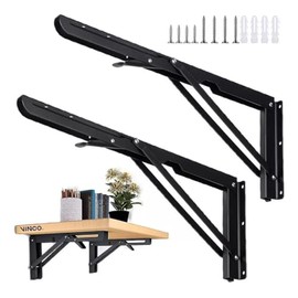 Escuadra Metálica Plegable de Pared, Ménsulas Reforzadas, Soporte Abatible Plegable para Repisa de Madera Estantes, Brazo Abatible, 2 Piezas 50 cm (Ne