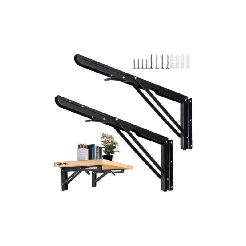 Escuadra Metálica Plegable de Pared, Ménsulas Reforzadas, Soporte Abatible Plegable