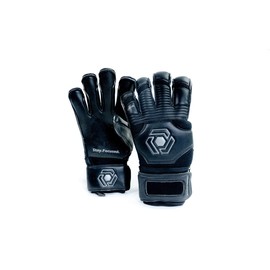 Prime Focus Goalkeeping Locus Pro Blackout Soccer Goalie Gloves Youth & Adult Goalie Gloves (Sizes 6-10) Professional Quality Goalkeeper Fingersave Gloves, Super Strong Grip (9)