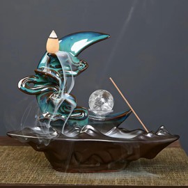 Ayeelamb Waterfall Incense Burners, Waterfall Incense with 60 Backflow Incense Cones + 30 Incense Sticks, Waterfall Incense Holder, for Home Decoration, Yoga (Blue)