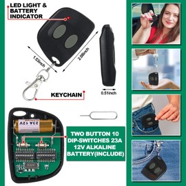 Kingdder 5 Pcs 10 Dip Switch Garage Door Remote Two Button Garage Remote Compatible with Multicode 300mhz 3089 3060 3070 3083 Gate Opener with Keychain, Control 2 Different Doors Simultaneously