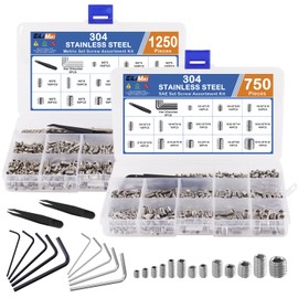 EilxMag 2000PCS Set Screws, 26 Sizes Metric & Sae Set Screw Assortment Kit, Allen Head Hex Socket Head Grub Screws for Bathroom Fixtures, Door Handles, 304 Stainless Steel (M3-M8, 1/8"-40 to 5/16"-18)