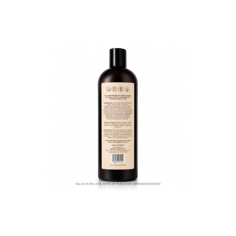 PACALLI Shampoo de Romero 2x410ml Rosemary Shampoo with Ginger Nettle