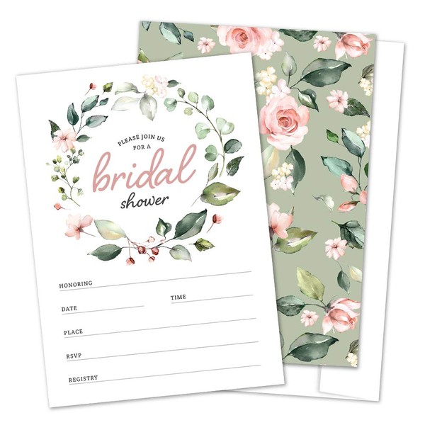 Hat Acrobat Bridal Shower Invitations with Envelopes – Set of 25 Floral Fill-in Style Bridal Shower Invites with Envelopes, Perfect for Bridal Party, Wedding Shower