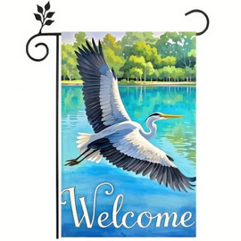 BlissYard Welcome Spring Summer Seabird Coastal Beach Small Decorative Garden Flag Blue Egret Heron Yard Bird Sea Lake Ocean Home Outside Decoration Nautical Tropical Outdoor Decor Double Sided 12x18