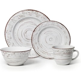 White 16-Piece Dinnerware Set, Service for 4, Distressed White - Color: Gray, Size: Service For 4