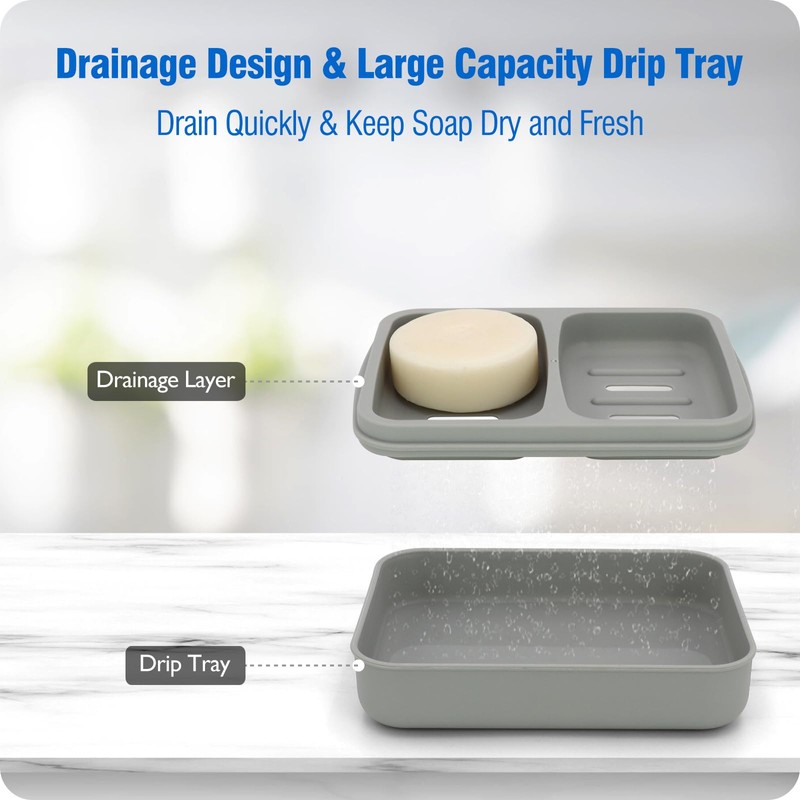 Double Soap Dish, Dual Compartment Soap Holder, Bar Shampoo Holder