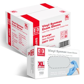 Basic Basic Medical Synmax Vinyl Exam Gloves - Latex-Free & Powder-Free Disposable Glove - X-Large, BMPF-3004(1000 Pcs)