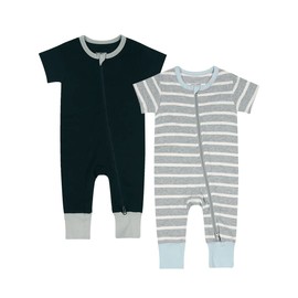 Teach Leanbh Toddler Baby Boys Girls 2-Pack Pajamas Cotton 2 Way Zipper Short Sleeve Footless Romper Sleep and Play (Grey+Black, 2-3 Years)