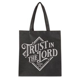Christian Art Gifts Large Reusable Shopping Tote Bag for Men & Women: Trust in the Lord Inspirational Bible Verse Durable Chic Handbag, Travel, Groceries, Reinforced Easy-Carry Handles, Black & Gray