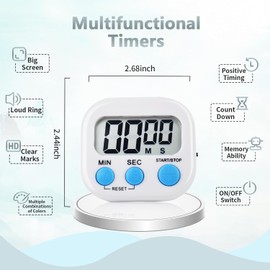 Set of 3 Timer Egg Timer, Digital Clock with Foldable Stand and Magnet, Timer with LCD Display, Stopwatch, Kitchen Timer for Cooking, Baking, Sports, Studying
