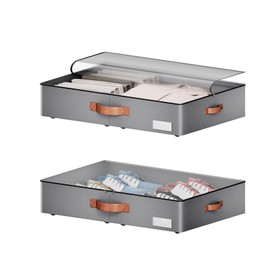 Leatherspaces Under bed Storage With Wheels,Low profile 5.5 inches Height Storage Bins,Rolling Under bed Shoe Storage Containers,Under bed Storage Drawers for clothes & blankets
