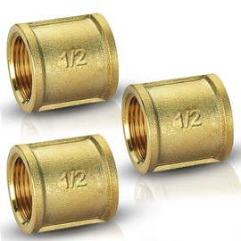 PipeSan Brass Sleeve Fitting 1/2 Inch, 3 Pieces 1/2 Inch Coupling Female Thread, Double Sleeve 1/2 Inch Brass for Drinking Water, Air, Gas and Heating Distribution