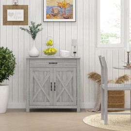 HOMCOM Farmhouse Sideboard Buffet Cabinet with Barn Doors and Drawer