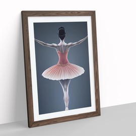 Ballerina Poised Framed Print for Living Room Bedroom Home Office Décor, Wall Art Picture Ready to Hang, Walnut A4 Frame (34 x 25 cm)