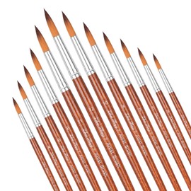 12pcs Round Watercolor Brushes for Acrylic Painting Round Pointed Paint Brushes Round Tipped Face Paint Brush Professional Oil Paintbrushes for Body Rock Miniature Model Artist Painting