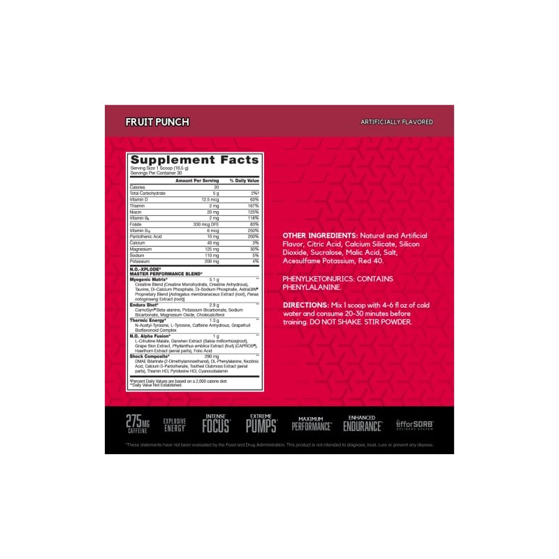 BSN N.O.-XPLODE, Fruit Punch, 1.22 lb (30 Servings)