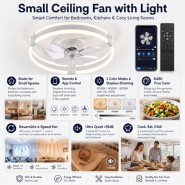 Bladeless Ceiling Fan with Light, 20 Inch Low Profile Flush Mount Fan White
