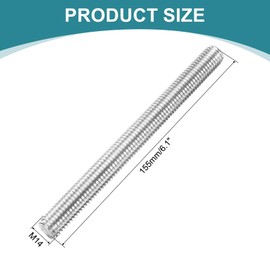 uxcell 2pcs Fully Threaded Rod, M14 x 155mm 201 Stainless Steel Right Hand Threads Rods with Nuts and Flat Washer Fully Studding Rod Bar for Clamps, Hangers and U-Bolts