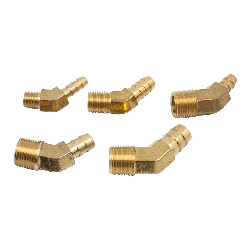 Legines Brass Hose Barb Fitting, 45 Degree Elbow, 3/8" Barbed