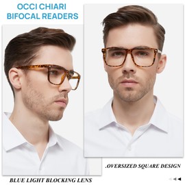 OCCI CHIARI Bifocal Readers for Men 3.50 Big Rectangle Blue Light Blocking Reading Glasses 1.0 1.25 1.5 1.75 2.0 2.25 2.5 2.75 3.0 3.5 (Demi,3.50)