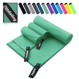 Fosdaling Microfibre Towel Set of 3 (Large 160 x 80 cm and 2 Small 80 x 40 cm), Quick-Drying Microfibre Fitness & Sports Towels, for Beach Towel, Bath Towel, Sports Towel and Travel Towel (Grass