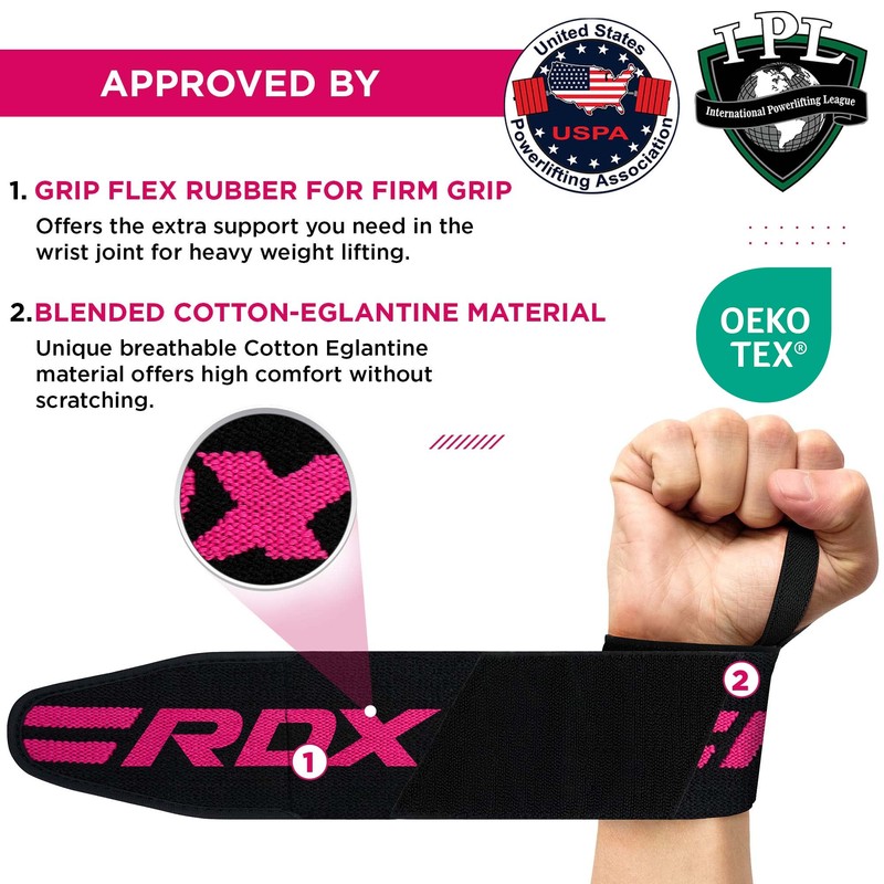 RDX Gym Wrist Wraps Wrist Wraps Weight Lifting Fitness Pink