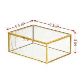 WHSLILR Vintage Glass Jewelry Box Keepsake Box with Hinged Lid, Great for Storage Trinket/Jewelry/Card/Photo, Gold Decorative Box for Dresser-15612B