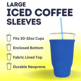 TahoeBay Iced Coffee Sleeves (4-Pack) Fits Large Drive-Thru Cups - Insulated Holders for Cold Drinks, Boba Tea, Shakes, Juice