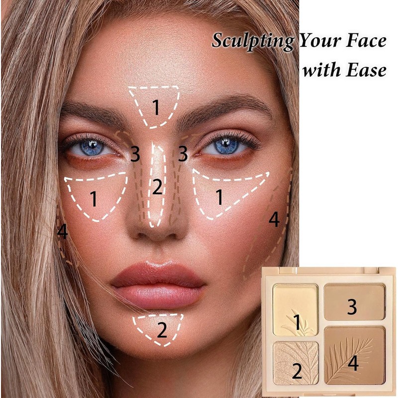 Paleta Contorno De Maquillaje 4 En 1, Resaltador, Cara Iluminador