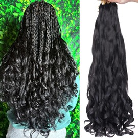 EFFGOCO Black French Curl Braiding Hair 30 Inches 8 Packs Loose Wave Bouncy Braiding Hair Long Synthetic French Curls Crochet Hair Bulk Spiral Curly Braiding Hair Extensions (30 Inch, #1B)