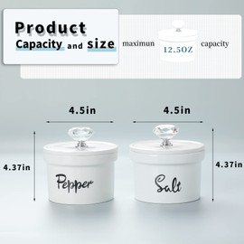 HAOTOP Salt and Pepper Bowls with Crystal Lid, 12.5 oz Ceramic Salt Pepper Container for Countertop,Farmhouse Kitchen Decor, Set of 2 (Silver)