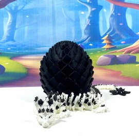 3D Printed Dragon, White and Black Cherry Blossom Dragon in Dragon Egg, 12" Articulated Adult Fidget ADHD Autism Toy, Home Office Decor Executive Desk Toy - D079-BE