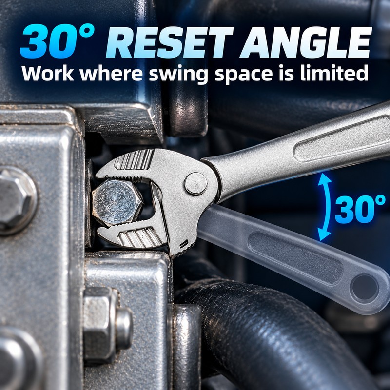 7-10mm Self-Adjusting Ratchet Wrench with Crab Claw Jaw and 30°
