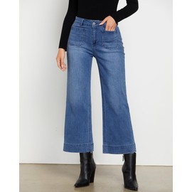 LookbookStore Stretch Jeans for Women Wide Leg Pants Woman Baggy Blue Jeans Plus Size Wide Leg Pants Cute Clothes Wide Legged Jeans for Women Size X-Large Size 16 18