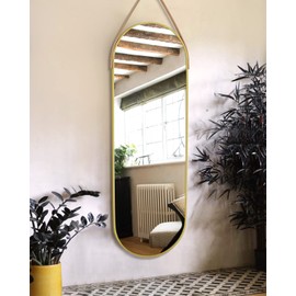 OGCAU 48'' x 16'' Full Length Mirror Wall-Mounted, Full Body Hanging Mirror for Wall and Door in Bedroom, Living Room, Oval with Straps, Hanging with Aluminum Alloy Frame (Oval Gold)