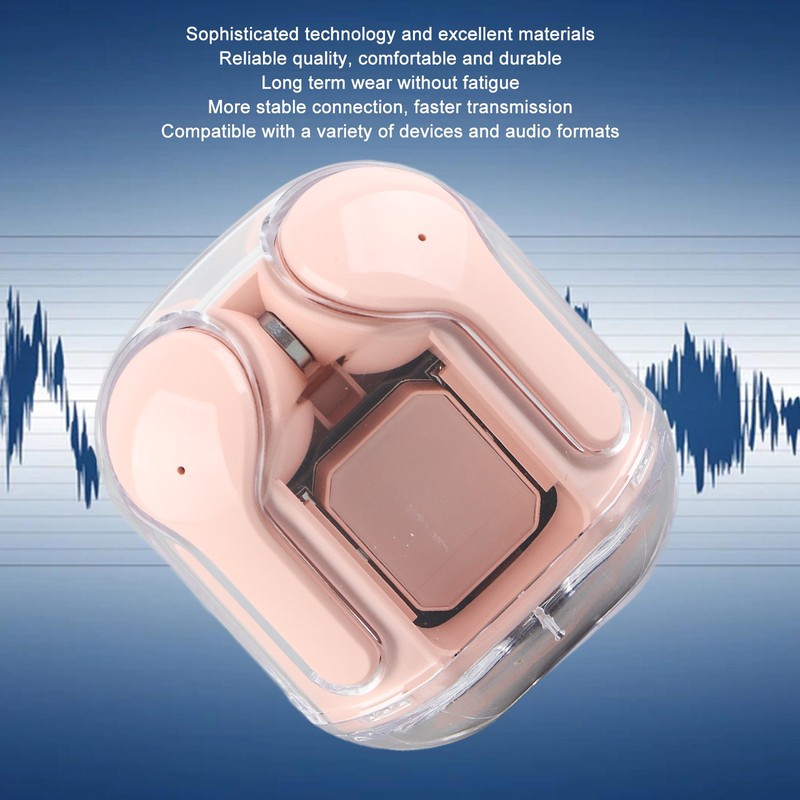 Wireless Bluetooth Earphones Noise Reduction Headphone Digital Display Rechargeable Pink