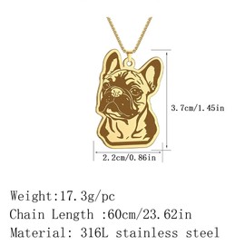 Cute French Bulldog Necklace for Men Women Stainless Steel Pet Puppy Pendant Animal Jewelry Gift for Animal Lovers, Stainless Steel