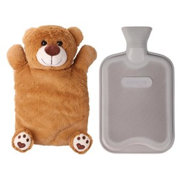 HomeTop Premium Classic Rubber Hot or Cold Water Bottle with Cute Stuffed Animal Cover (2 Liter, Gray)