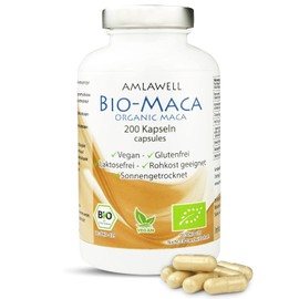 Amlawell Organic Maca Capsules - Vegan - Peru - Lactose and Gluten Free - Made in Germany - 200 Capsules in One Pack - DE-ÖKO-039