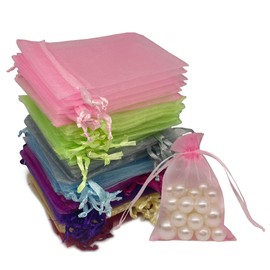 SIAGCRAW 100Pcs Mixed Color Organza Bags, 2.8x3.6 inches Small Mesh Bags Drawstring Pouches, Sheer Gift Bags for Jewelry Candy Wedding Party Favor Small Presents